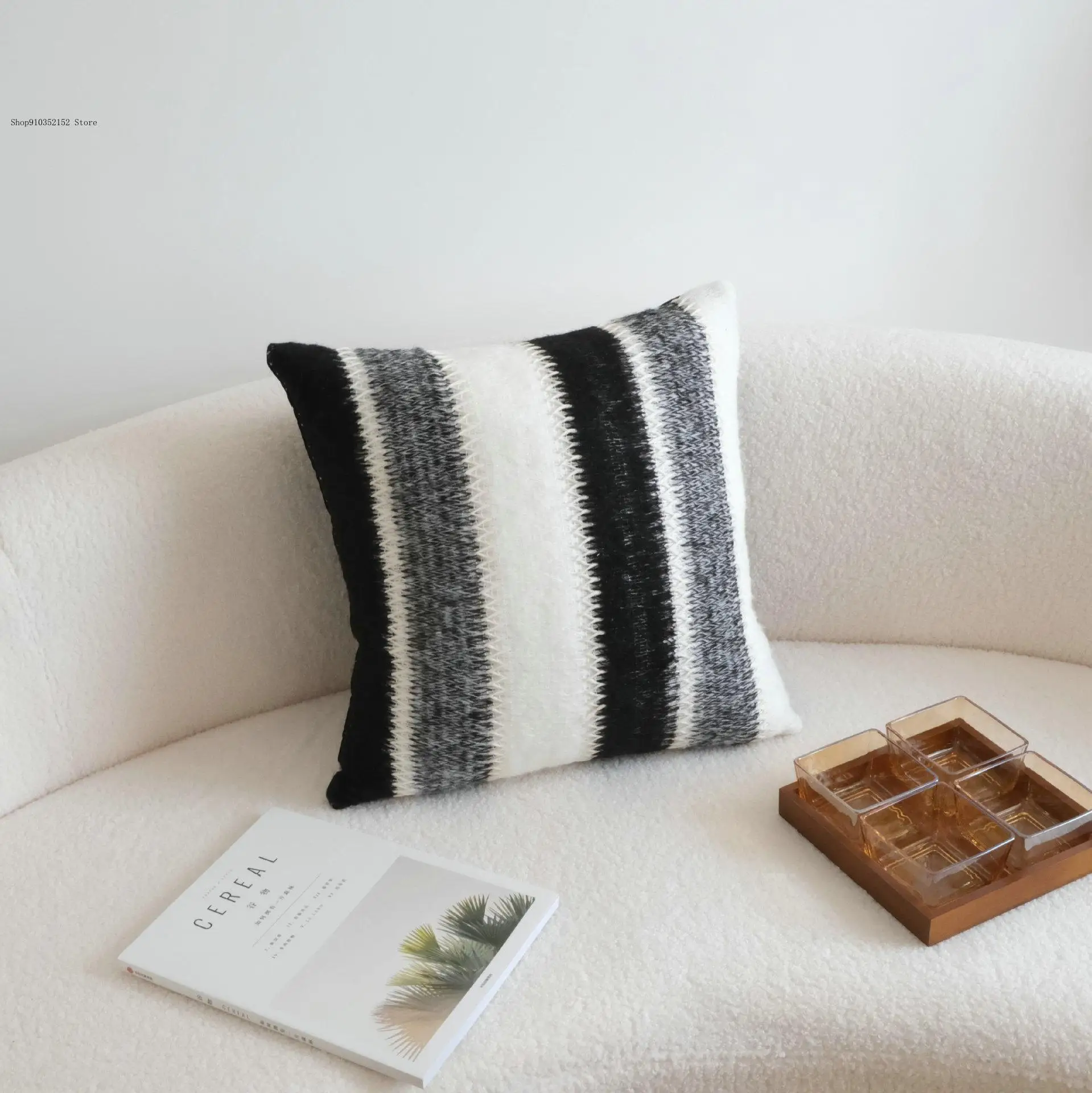 [Only Includes Pillowcases] Splicing Pillow Living Room Sofa Cushion Hotel Model Room Decoration Pillowcase Black White Gray