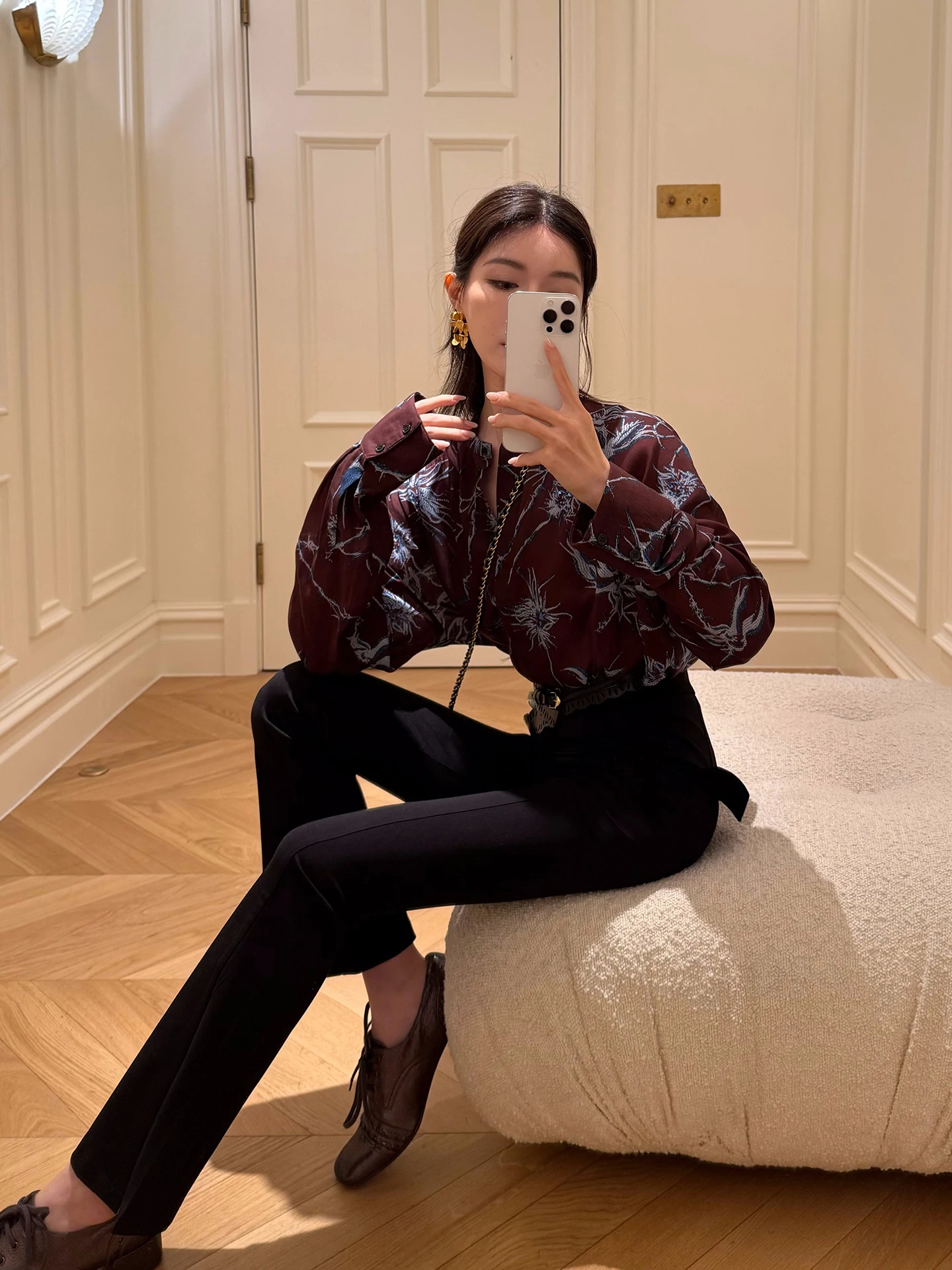 

Loose Long Sve Silk irt SMOL 'Yulan Painting Bone' Store Owner's Private Print Casual Comfortable Women's Faion Top