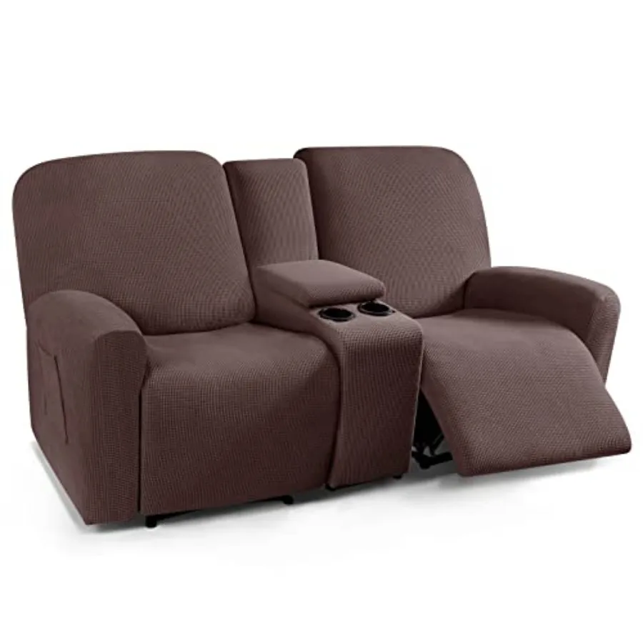 Recliner Loveseat Cover with Middle Console Sofa slipcover Stretch Reclining Sofa Covers for 2 Seat Slipcovers Jacquard Pattern