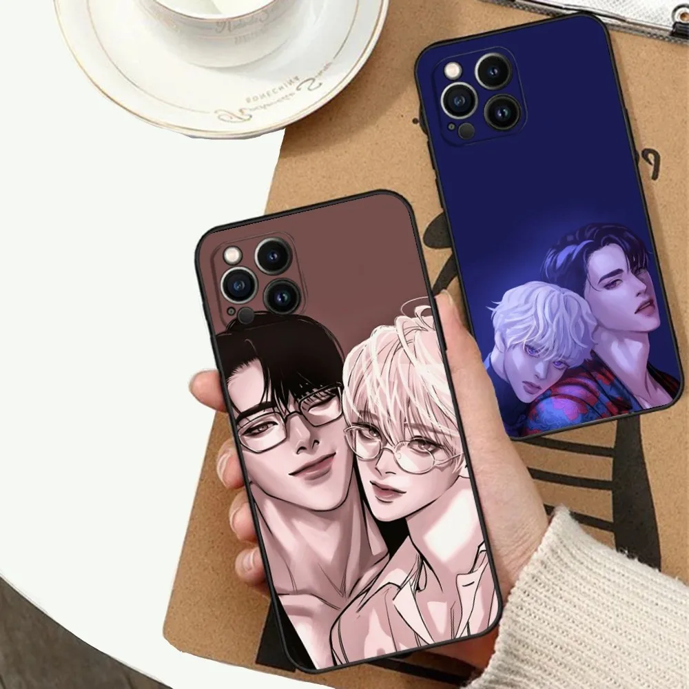 Korean BL comics Juha and Doosik Phone Case For iPhone 16,15,14,13,12,11,Plus,Pro Max,XS,X,XR,SE,Mini,8,7 Soft Silicone Black