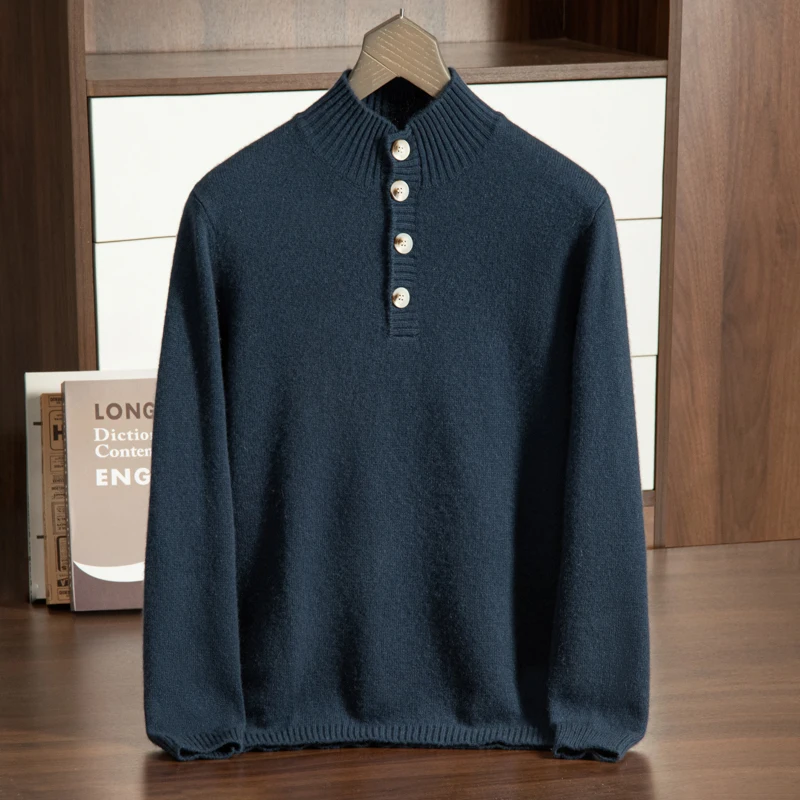 

Autumn and Winter New Collection (100% Cashmere) Men's Seven Needle Double Strand Thick Half Cardigan Casual Sweater for Men