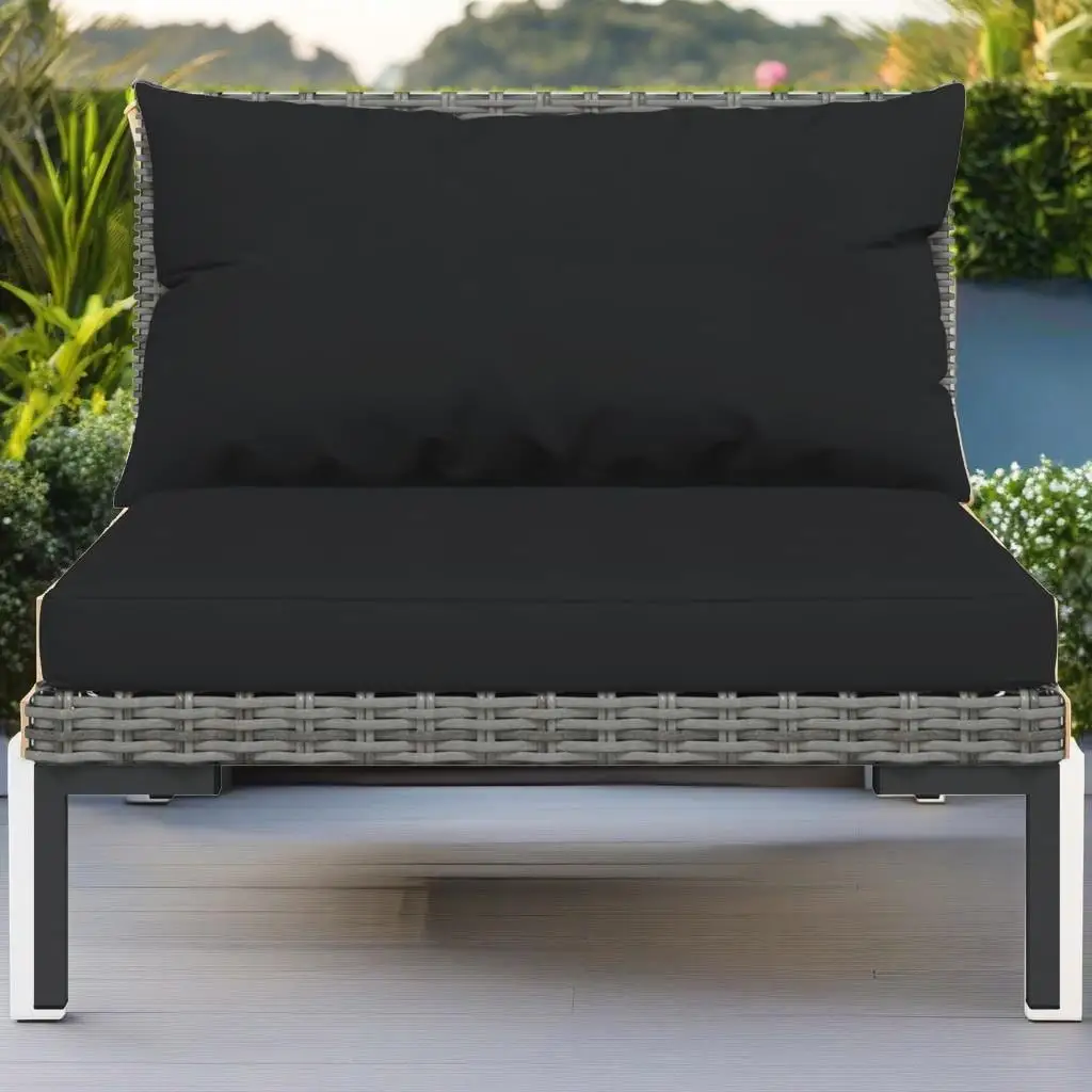 5-Piece Dark Gray Poly Rattan Patio Lounge Set with Cushions - Stylish Outdoor Furniture