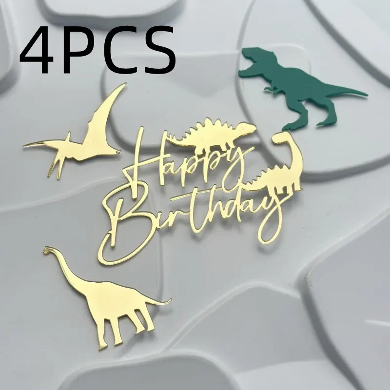 1 مجموعة الكرتون كعكة عيد ميلاد سعيد القبعات العالية الذهب ديناصور الاكريليك الاطفال حفلة عيد ميلاد كعكة توبر الحلوى الديكور استحمام الطفل #2