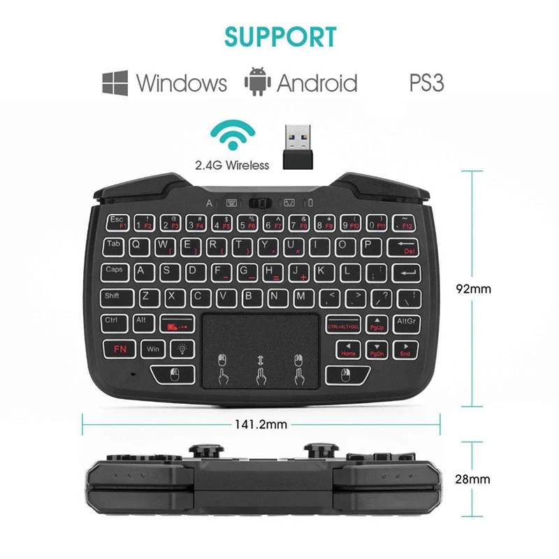 RK707 2.4Ghz Wireless Game Controller Keyboard Mouse Combo Turbo Function For PC/Raspberry Pi2/Android TV Google/TV