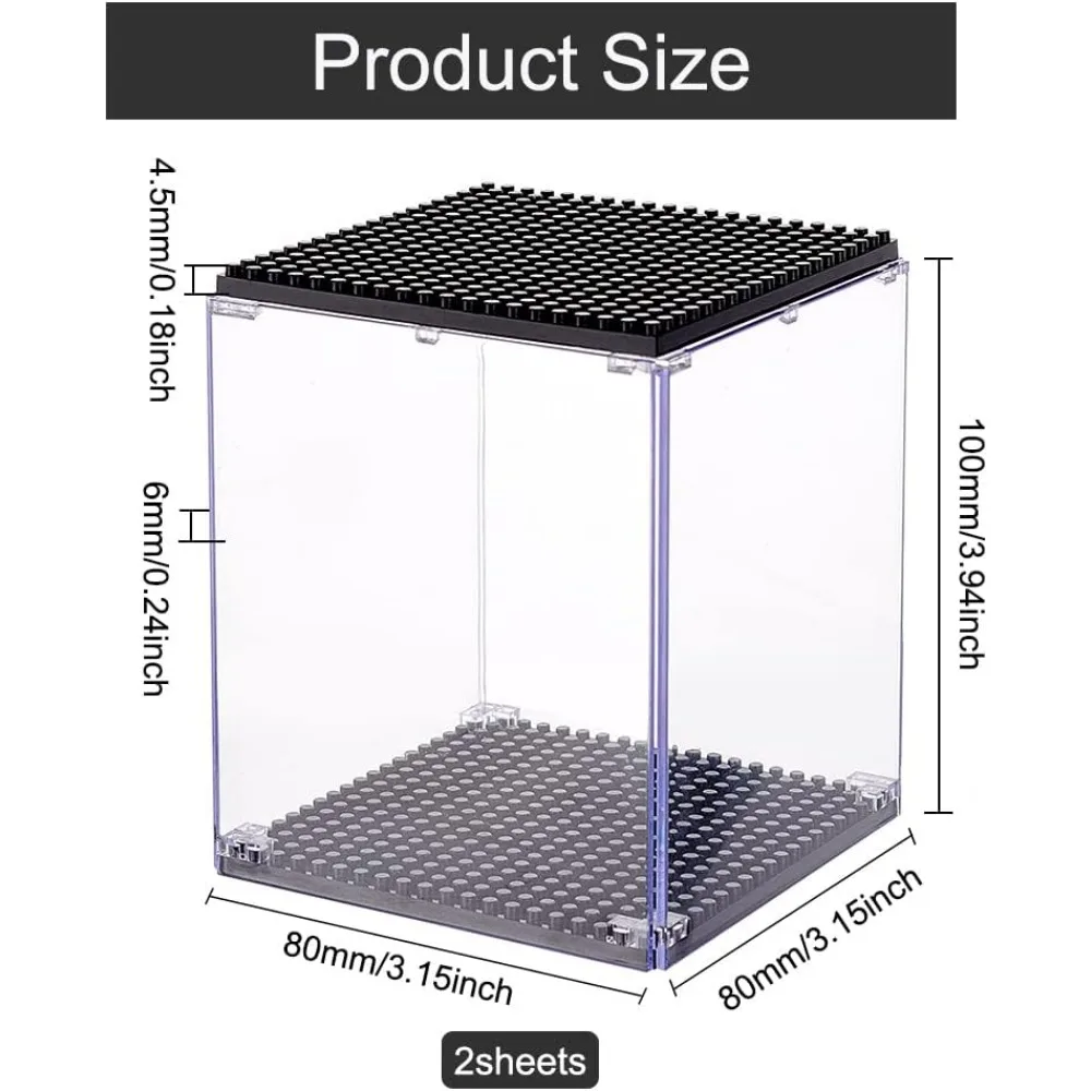 2 Pcs Acrylic Stackable Model Display Case Display Case with Black Base 3x3x4 inch Dustproof ShowcaseBox for Minifigures Figure