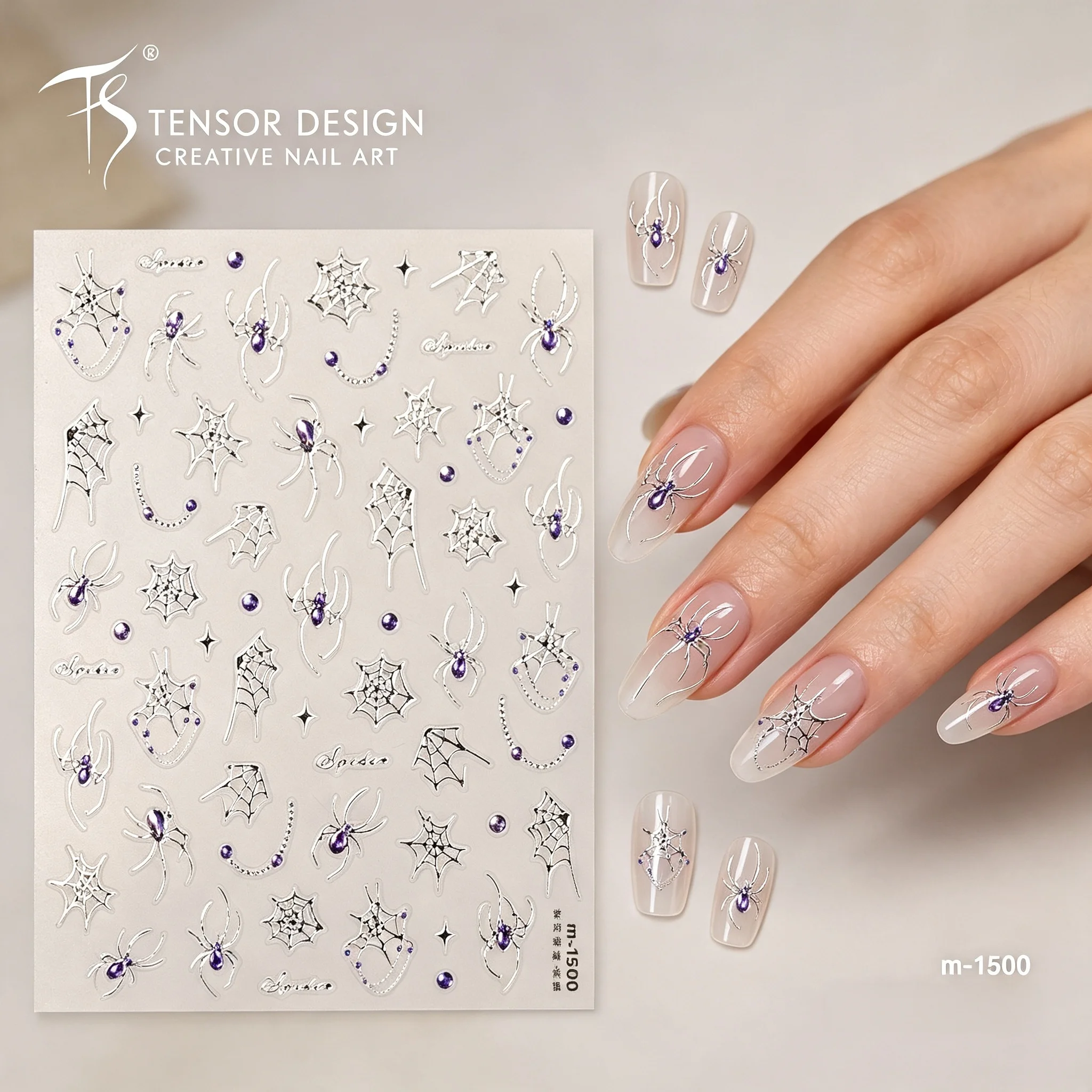 TENSOR NAIL Nouveaux autocollants pour ongles en strass 5D relief toile d'araignée argentée, qualité salon, décorations d'art d'ongles auto-adhésives DIY