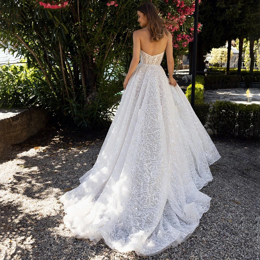 Sweetheart Off Shoulder Sleeveless Lace Appliques Mopping Wedding Dresses For Women New 2023 Custom Made Side Slit Bridal Gowns