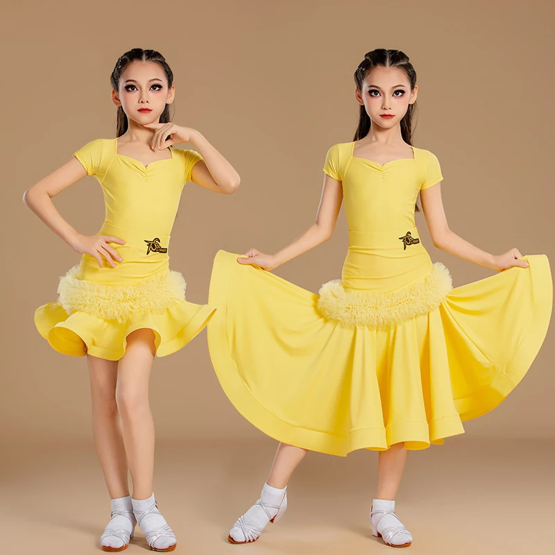 

2025 Latin Dance Performance Dress Girls Short Sleeve Suit Chacha Ballroom Dance Kids Latin Modern Dance Stage Clothing DN20419