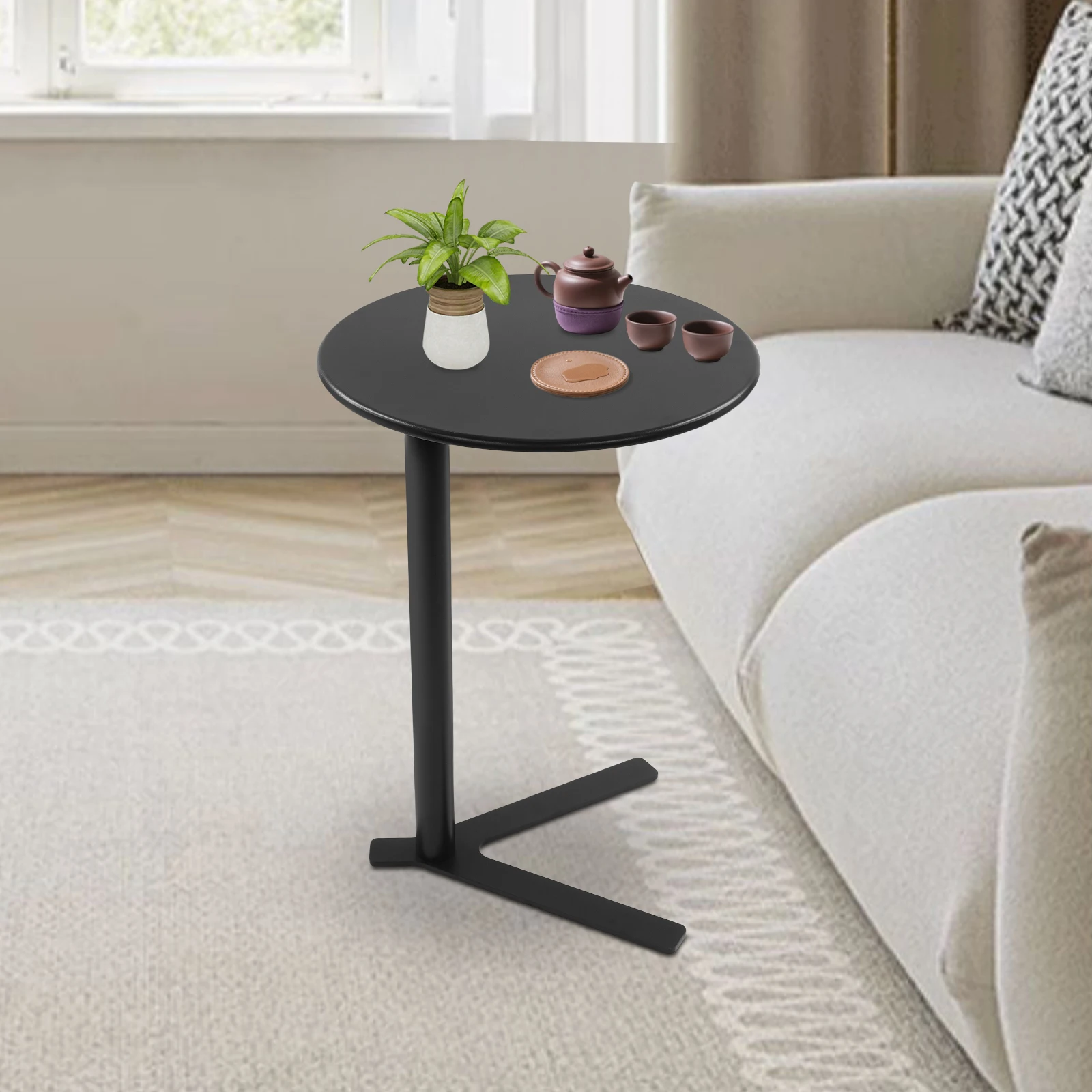 Modern Home Sofa Side Table 88.18lbs Round Side Table with Y-shaped Base  Portable Laptop Desk for Living Room Office Bedroom