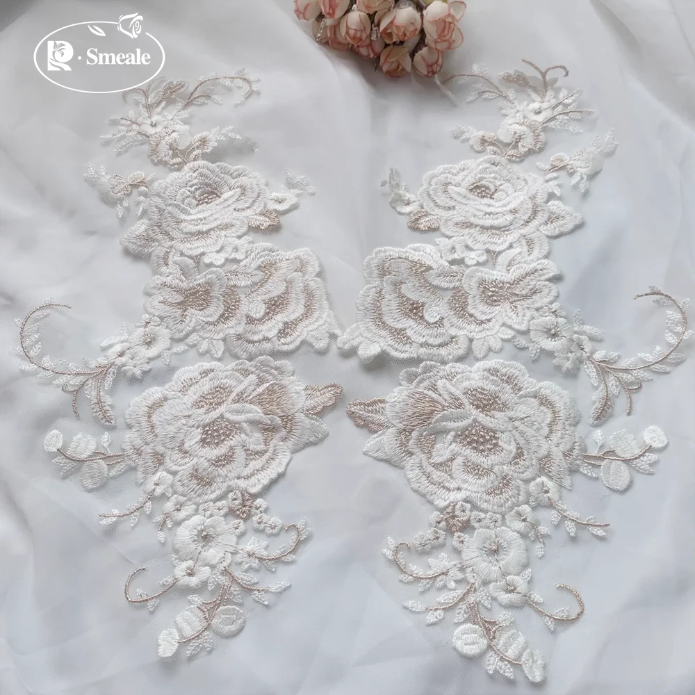 2 pièces, coton broderie dentelle décalcomanie miroir Surface Patch tissu, fait à la main bricolage chapellerie de mariage vêtements accessoires de couture
