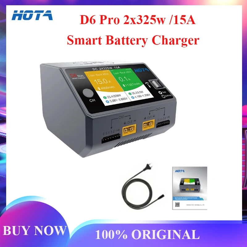 Hota D6 Pro AC 200w DC 2x325W/15A Channel Smart Battery Charger Discharge Lipo Charger for RC Drone Spares
