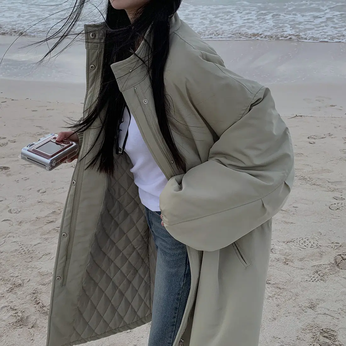 Women Parkas Long Coats Jackets Stand Collar Drawstring Coat Thick Warm Y2k Streetwear Jacket Work Outerwear Autumn Winter