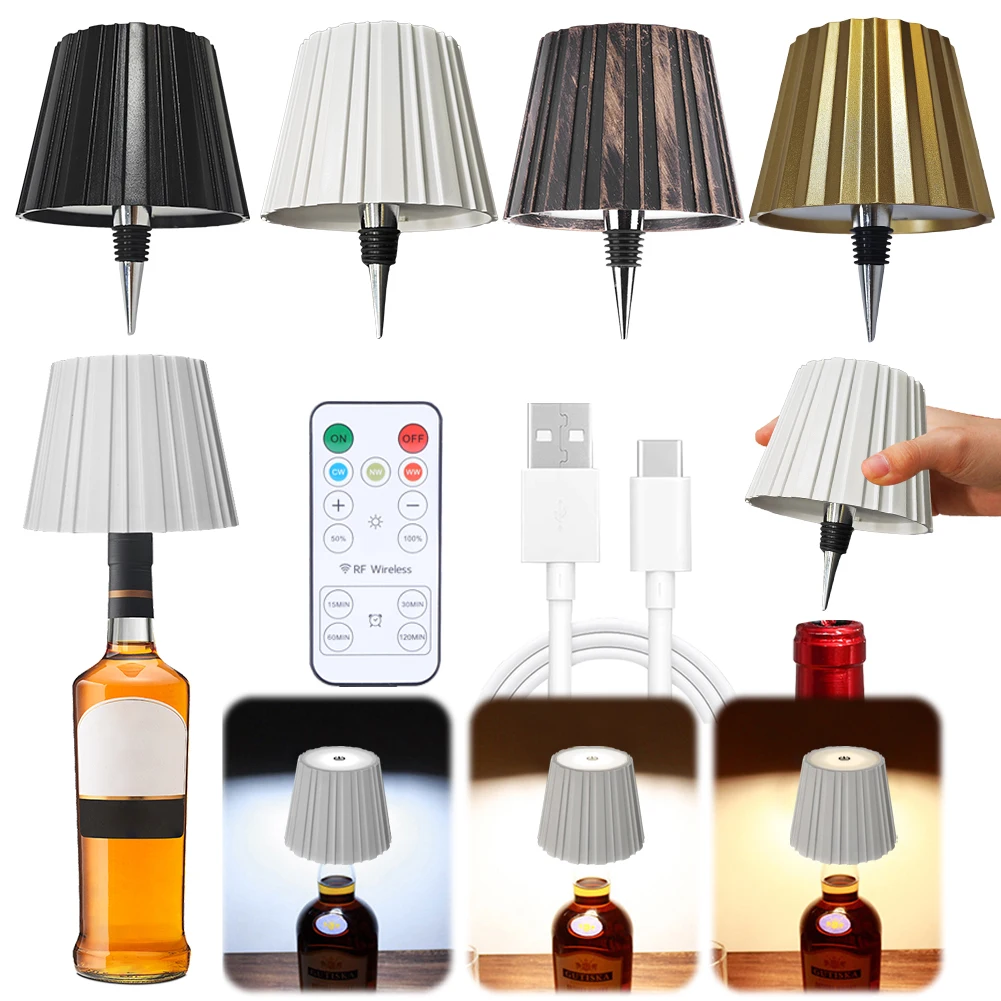 Wireless Wine Bottle Lamp Portable Bottle Light Head with Remote Control Creative 3 Colors Night Light for Restaurant Bar