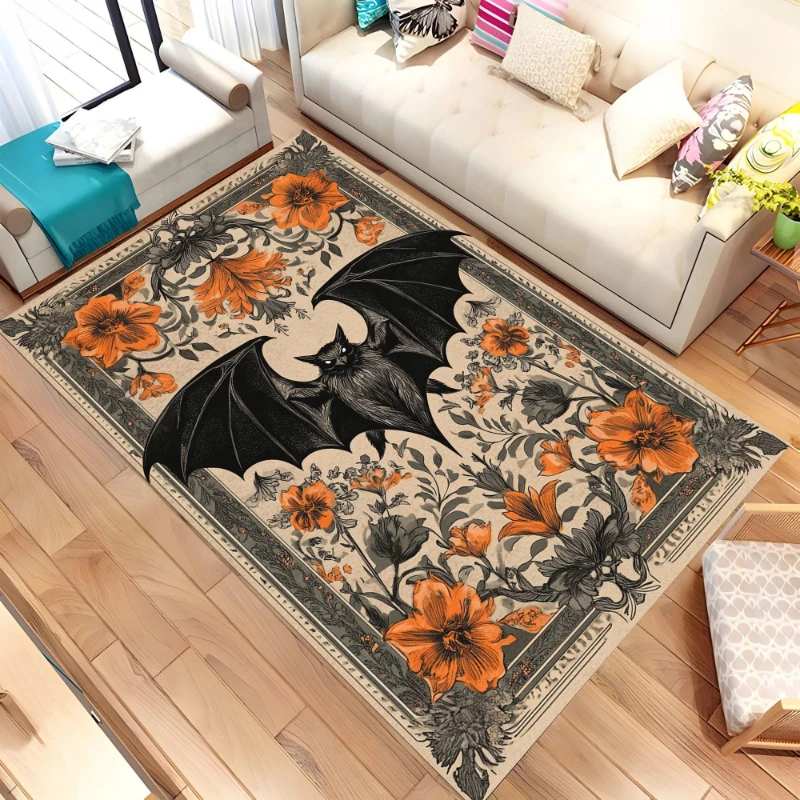 Gothic Floral Bat print Rug,lounge coffee table,entrance hallway rug,study Welcome rug,Non Slip Rug,Present