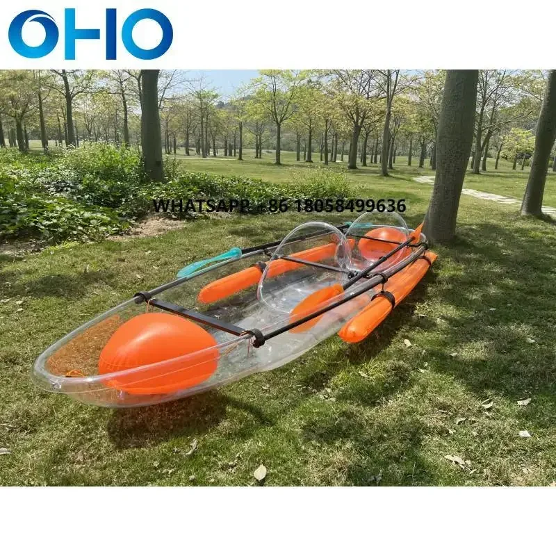OHO Hot Sale Polycarbonate Clear Boat with PC Material Transparent Kayak with 2 Seats
