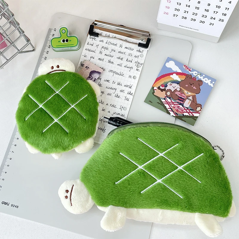 Cartoon Turtle Plush Pencil Case Cosmetic Bag Pen Pouch Coin Purse Lipstick Earphone Bag Stationery Storage Bag School Supplies