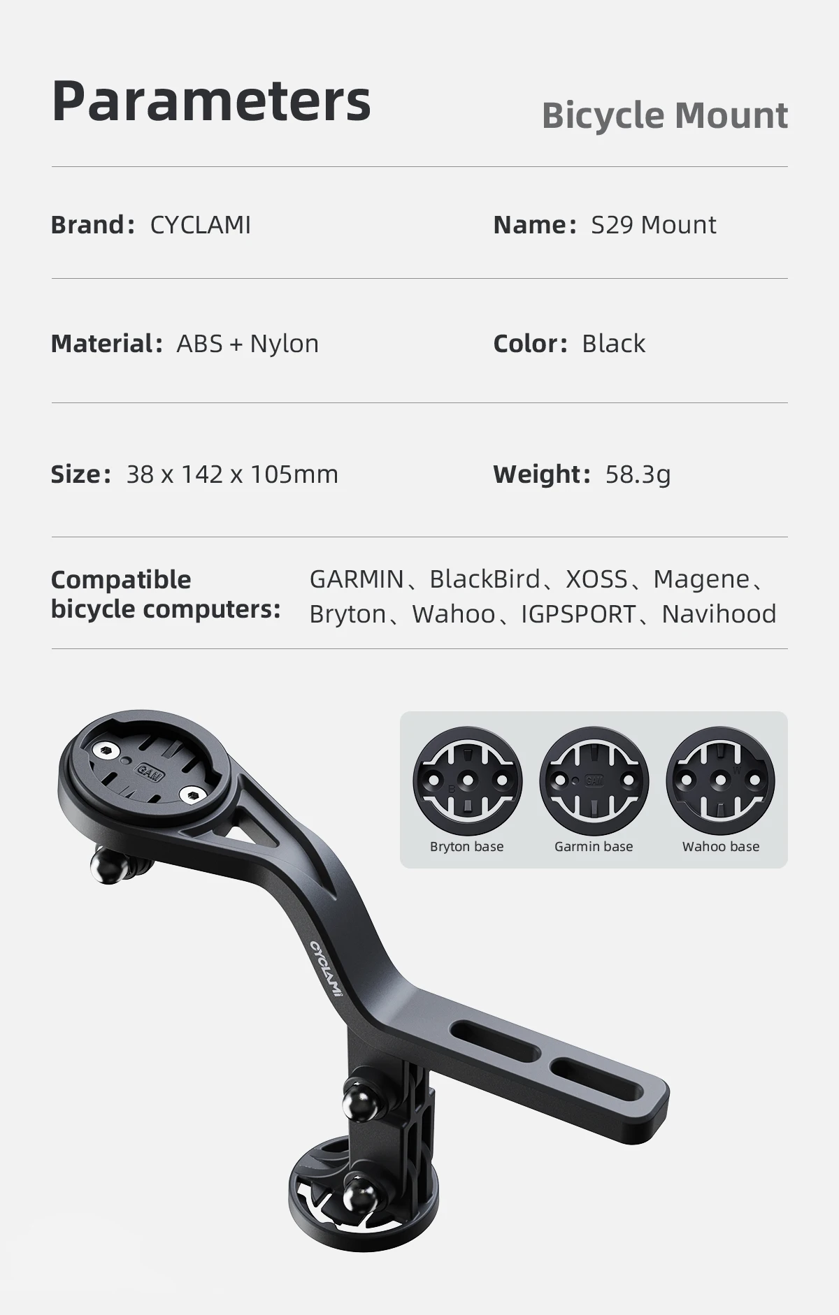 CYCLAMI Fahrradhalterung Verlängerung Sportkamera GoPro Scheinwerfer Fahrradcomputer-Halterung für Garmin Bryton Wahoo Fahrradzubehör – Detail 3