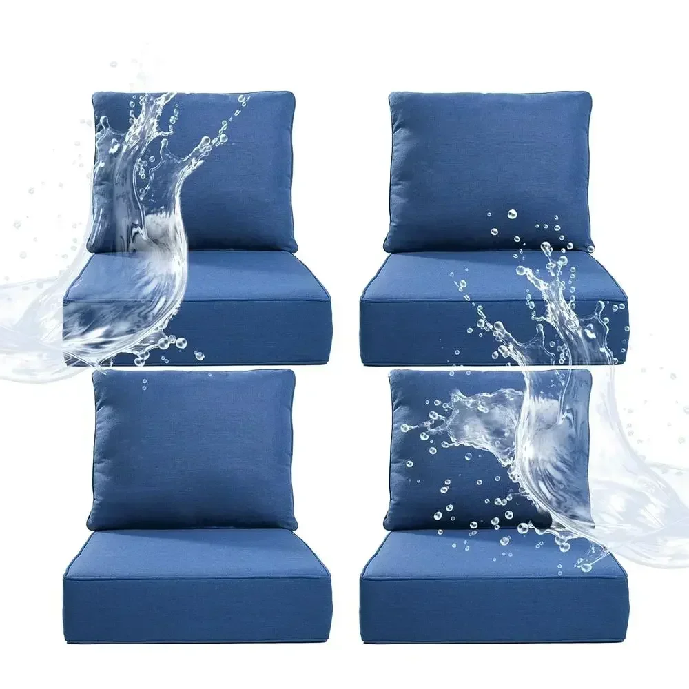 4-Pack 24x24x6 Waterproof Outdoor Chair Cushions with Removable Covers, High-Density Foam Filling - Blue