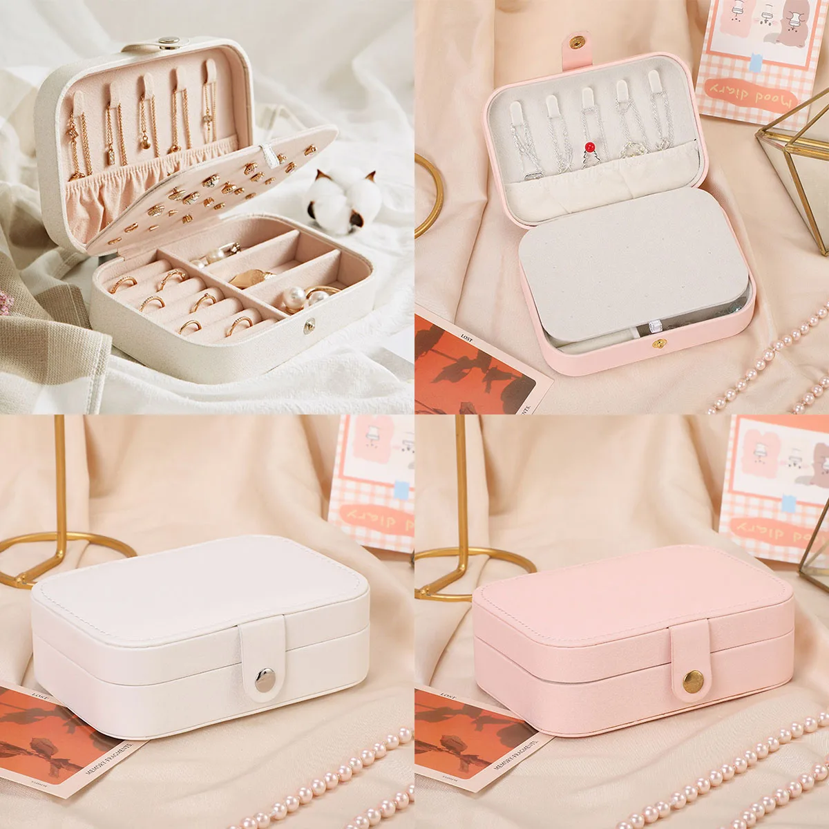 Women\'s Jewelry storage box portable storage jewelry box earrings necklaces packaging jewelry storage box household rings