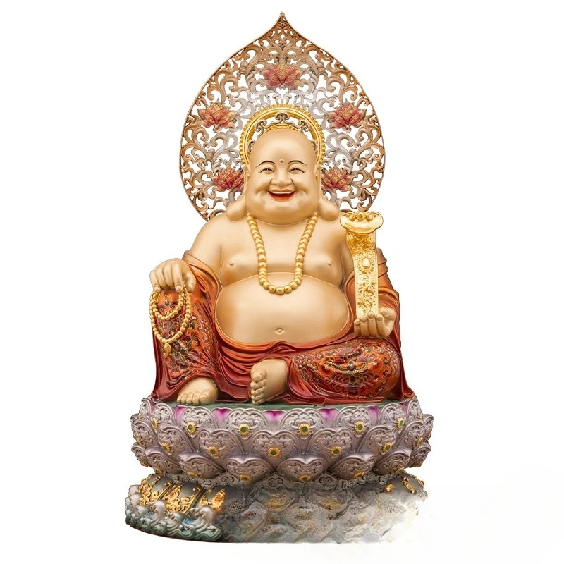 Pure copper painted Maitreya Buddha statue, happy laughing Buddha, lucky bronze statue, home offering, big-bellied laughing