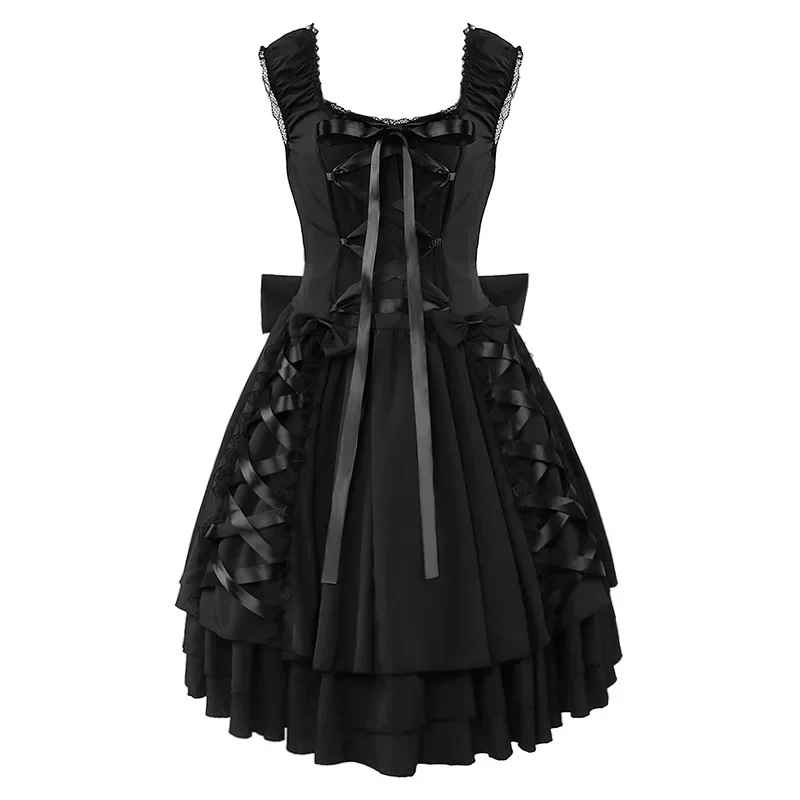 Verão novo gótico lolita sem mangas vestido feminino rendas até vestido de princesa steampunk camada das mulheres vestidos extravagantes de halloween