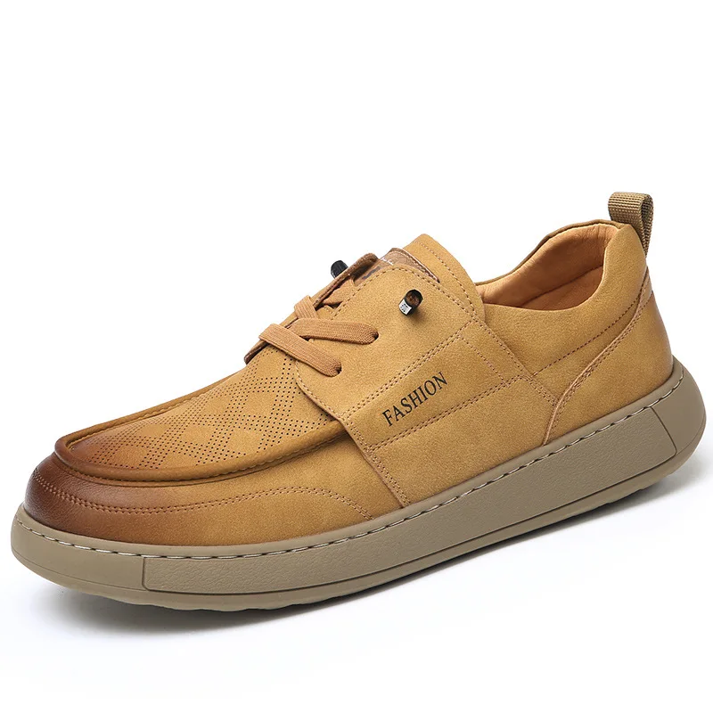 New Autumn Fashion Business Casual Shoes for Men Solid Color Cow Leather Loafers Male Soft Sole Lace Designer Shoes Man