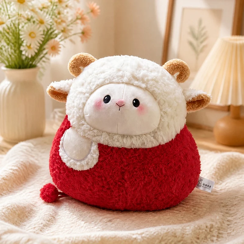 2027 Year Mascot Plush Pillow Cute Round Fat Sheep Stuffed Cushion Zodiac Sheep Plushie Throw Pillow Home Decor Holiday Gift