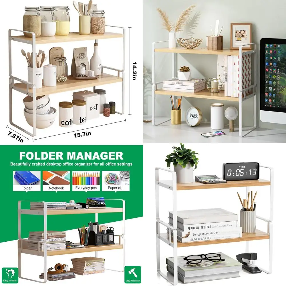 

2-Tier Detachable Bookshelf, Freestanding Display Rack for Home, Office, Dorm in White and Wood