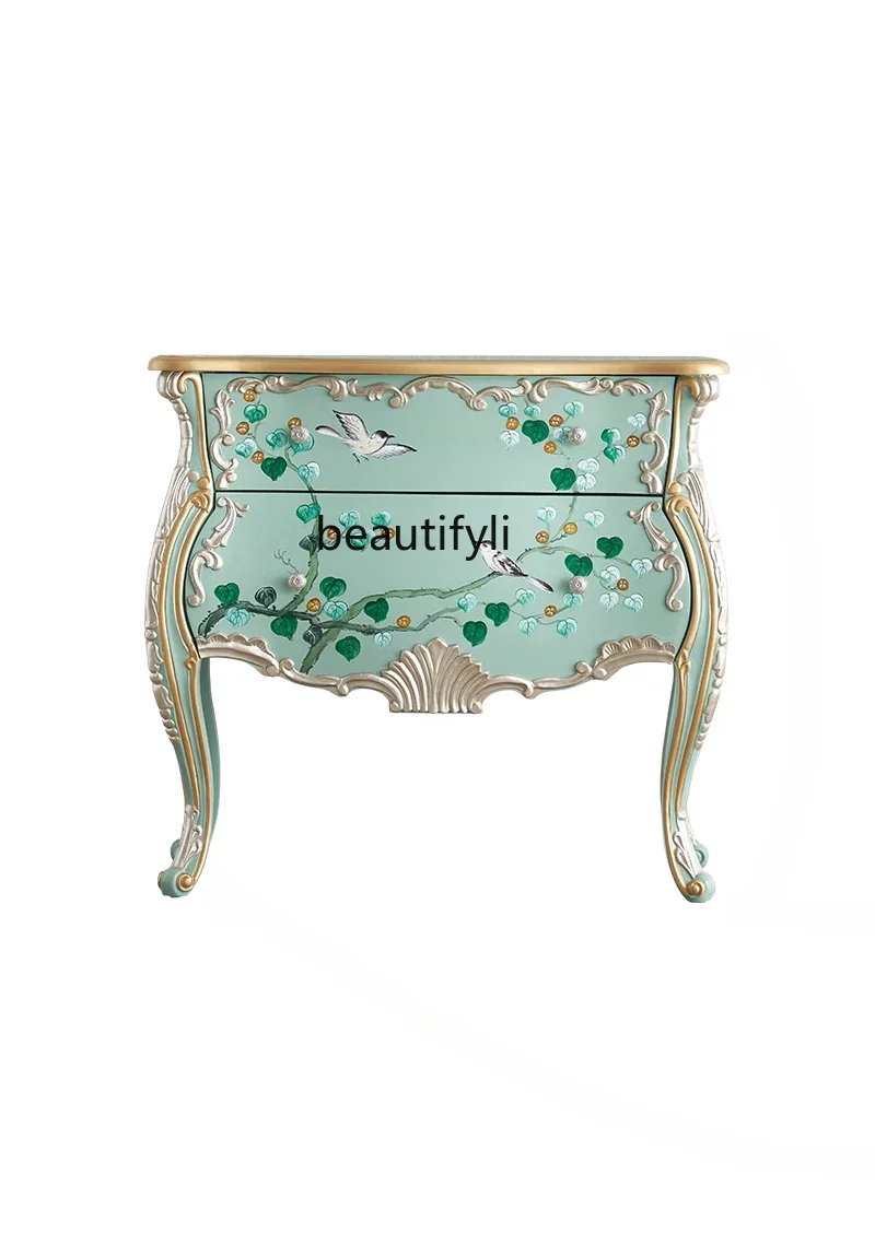 

American Painted Chest of Drawers Living Room Pastoral Style Chest of Drawers Storage Art Retro Curio Cabinet