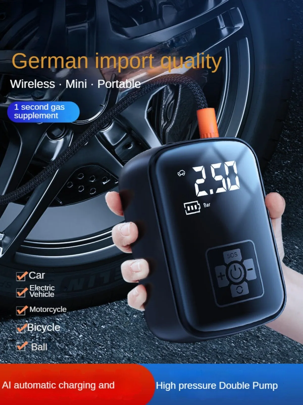 Portable Car Air Pump Electric Inflator Compressor Tire Inflator Pump Wireless Intelligent Digital Display Tire Gases Machines