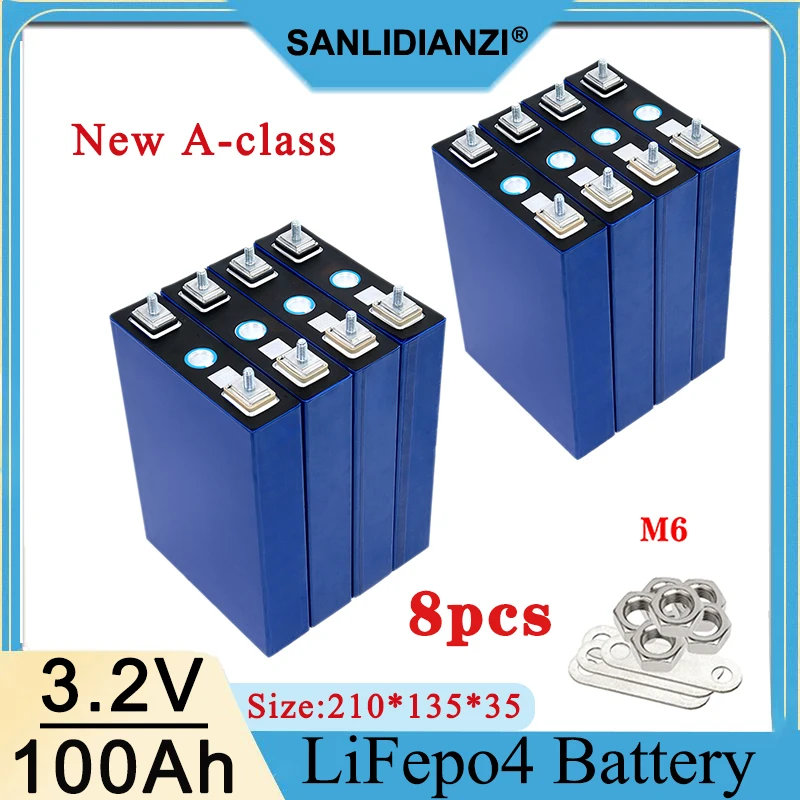 8pcs New 3.2V  LiFePO4 100Ah  Battery with 100A BMS for 2C DIY 12V 24V 48V Lithium Battery Pack Shipping from European Warehouse