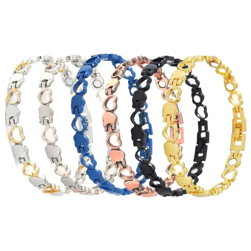 Heart Shape Health Magnetic Bracelet Anti Radiation Magnetic Therapy Stainless Steel Bracelet Germanium Bangles Birthday Gift