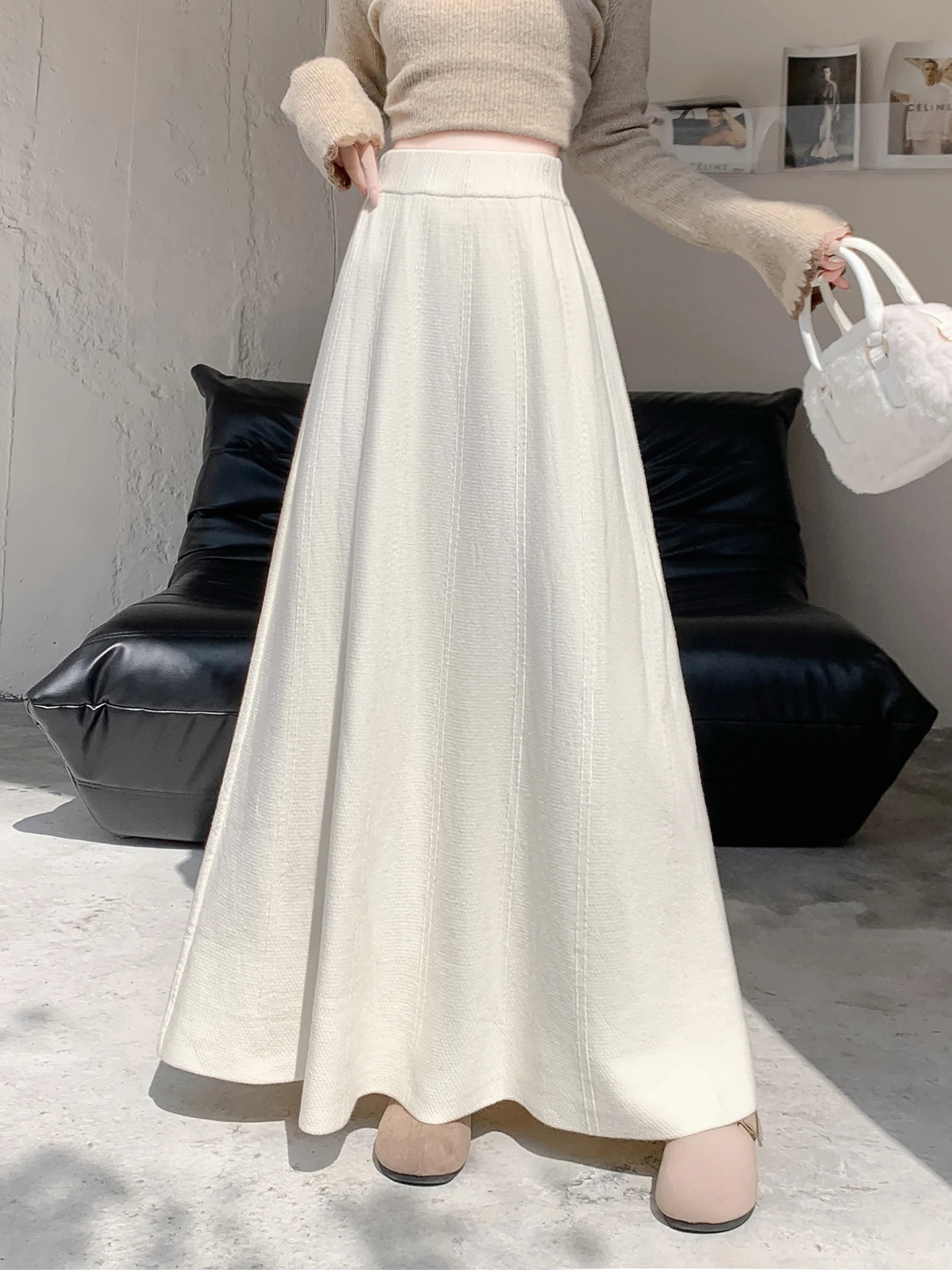 

Трикотажная юбка А-силуэта с завышенной талией, мягкая, комфортная, повседневная, длинная юбка для женщин и девушек