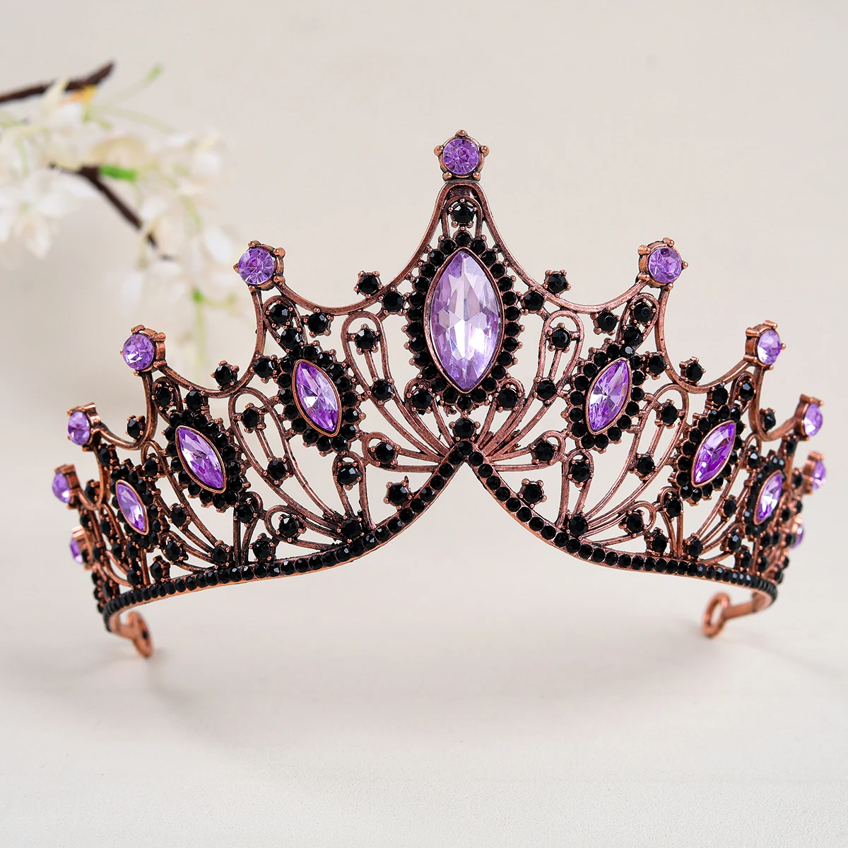Baroque Vintage Black Crystal Rhinestone Crowns Wedding Hair Accessories Princess Queen Tiaras Diadems Halloween Party Jewelry