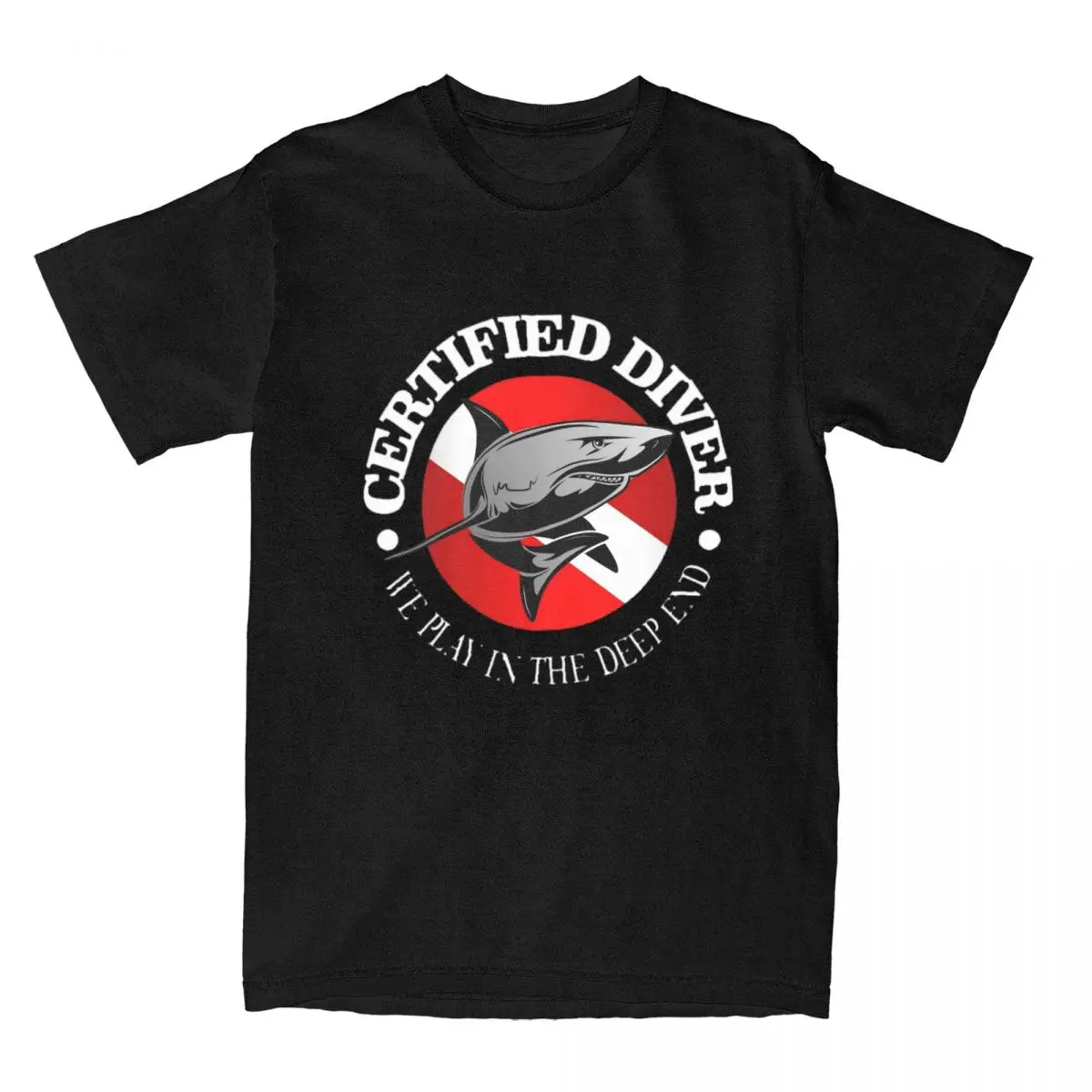 Novelty Certified Diver Shark T-Shirts Men Women\'s Crew Neck Cotton Scuba Diving Short Sleeve Tees Printed Clothing