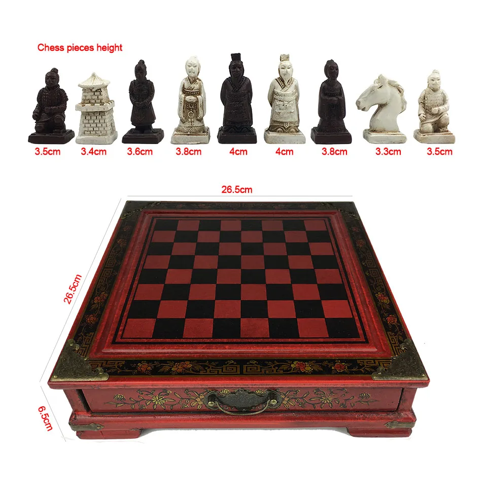 Figure Wooden Chess Set Terra Cotta Warriors or Manchu troops Chess Board Game Resin Chess Pieces Wooden Cassette Chessboard