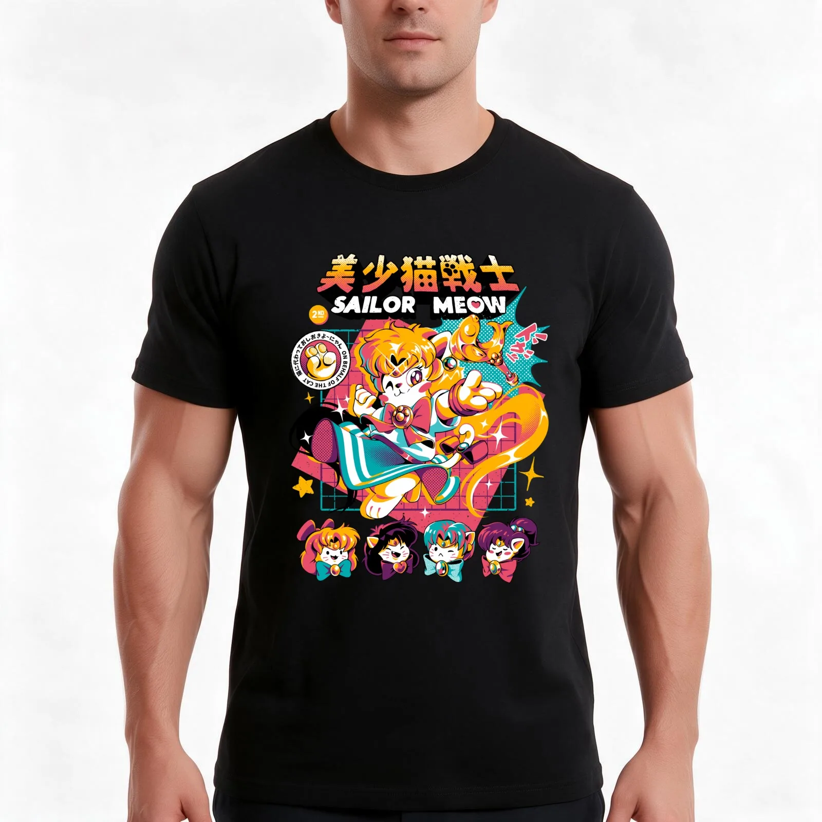 Sailor Meow T-Shirt Summer Casual Cotton Tee Oversized Streetwear Tops Vintage Graphic Print Loose Fit Short Sleeve