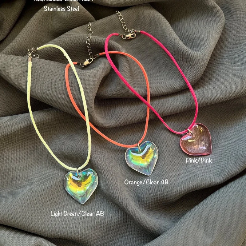 Customized Unique Colorful Heart Pendant Necklace Gothic Style Knotted Bow Adjustable Chain Y2K Factory Direct Sale