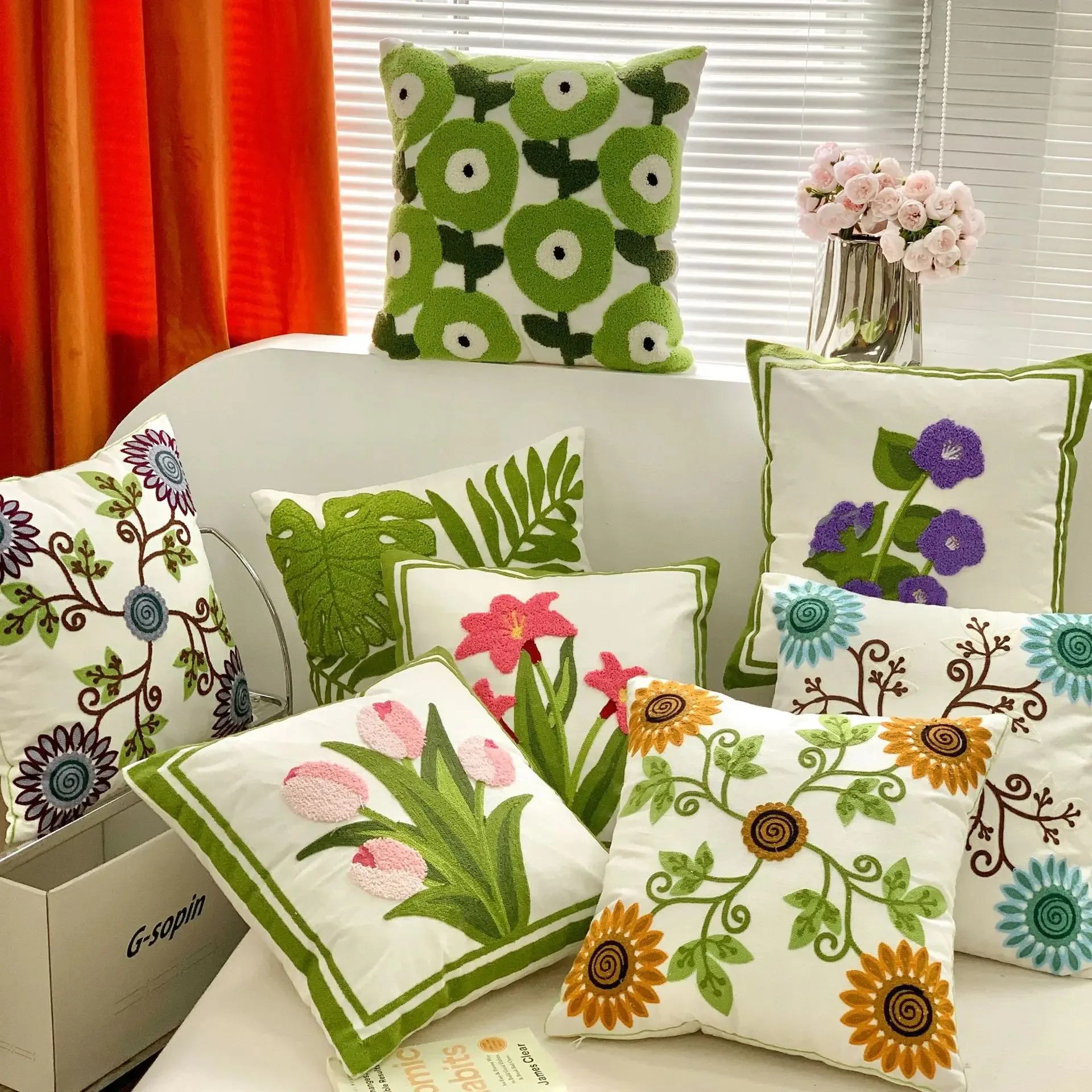 Tulpe Plüsch Kissen bezug minimalist ische einfache Sofa Stempel Taille Kissen bezug Wohnkultur bestickte Kissen bezug 45x45cm – Detail 1