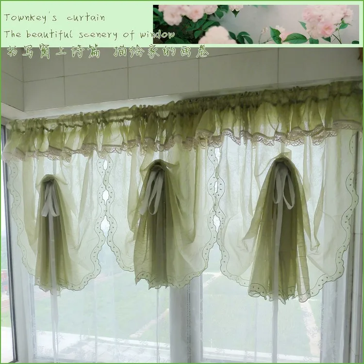 1 pcs Fresh curtain country lace lotus leaf small window pull curtain lift curtain curtain single layer green gauze curtain