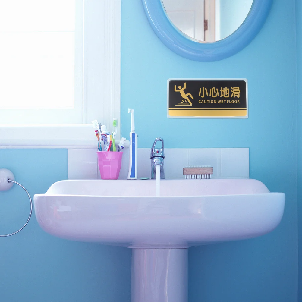 2Pcs Caution Wet Floor Signboard Durable Acrylic Pool Notice Board Swimming Pool Wall Sticker Multi-Purpose Sign