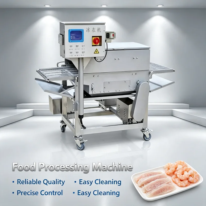Stainless Steel SUS304 Continuous Ice Coating Machine Automatic Ice Glazing Machine for Frozen Meat and Seafood Production