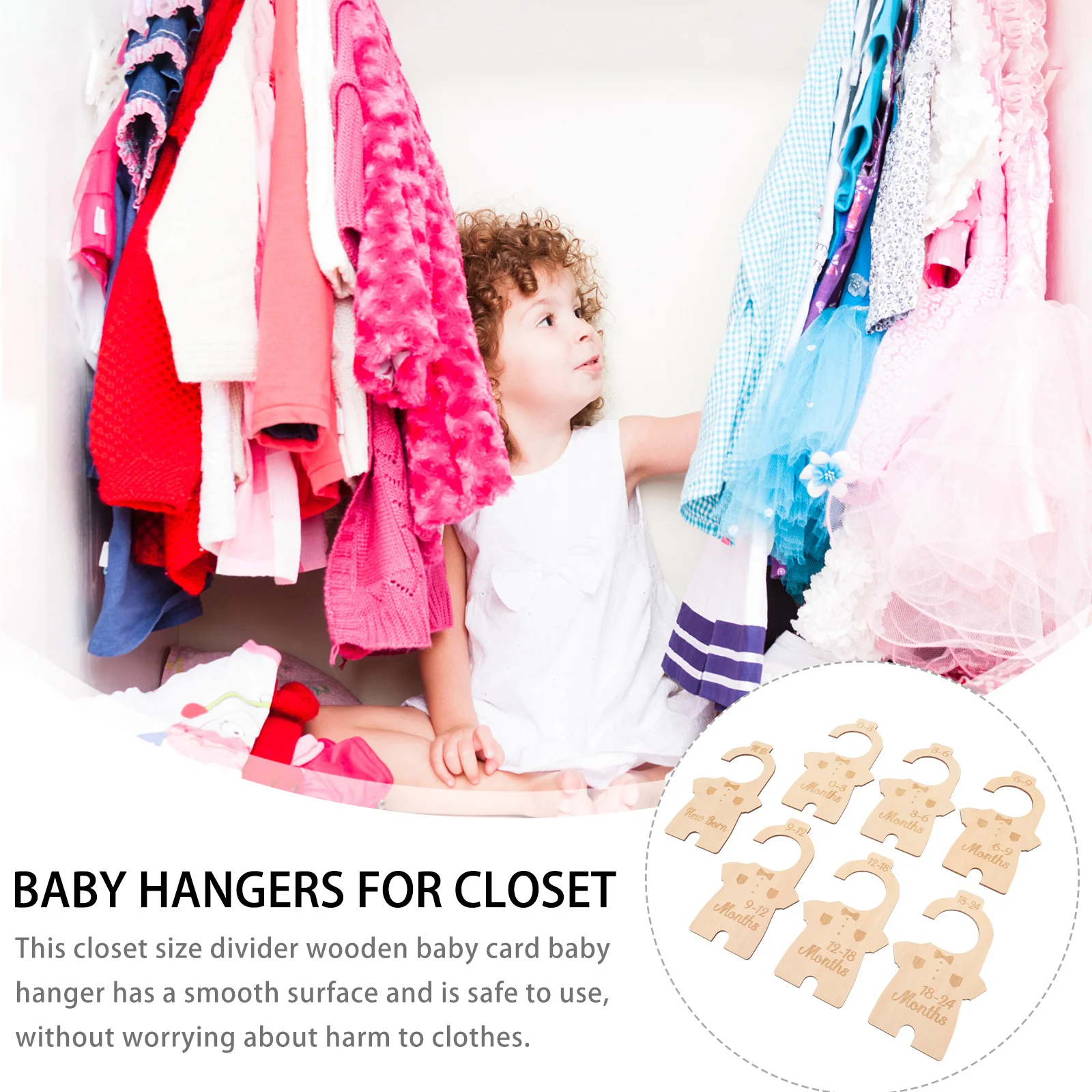 

7Pcs Baby Closet Dividers Wooden Size Organizers Toddler Hangers Infant Clothes Divider for Closet Storage Kids Hangers