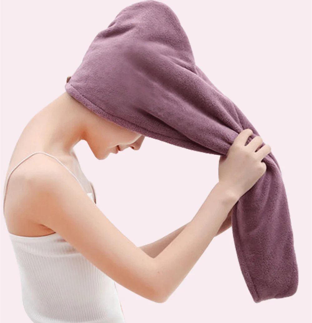 Super Microfiber Towel Hair Towel Bath Towels For Adults Women Home Solid Color Soft Coral Velvet Shower Cap Dry Hair Cap 1pc