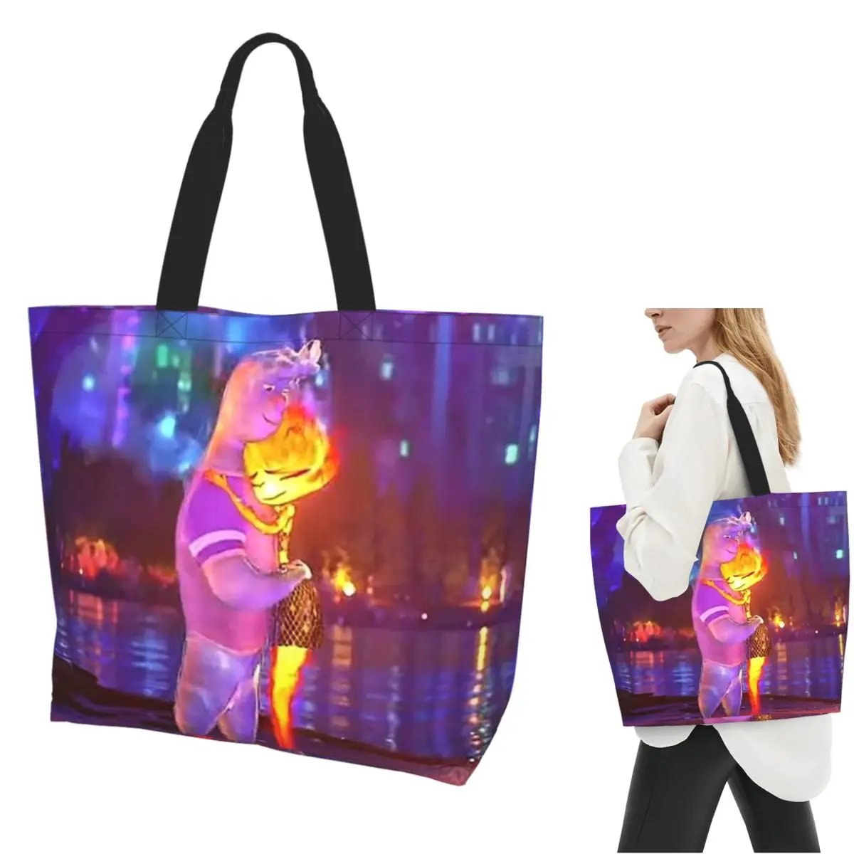 

Cartoon ElementTal Shopping Tote Bag Canvas Large Capacity Shoulder Bags Shopper Grocery Handbag for Women