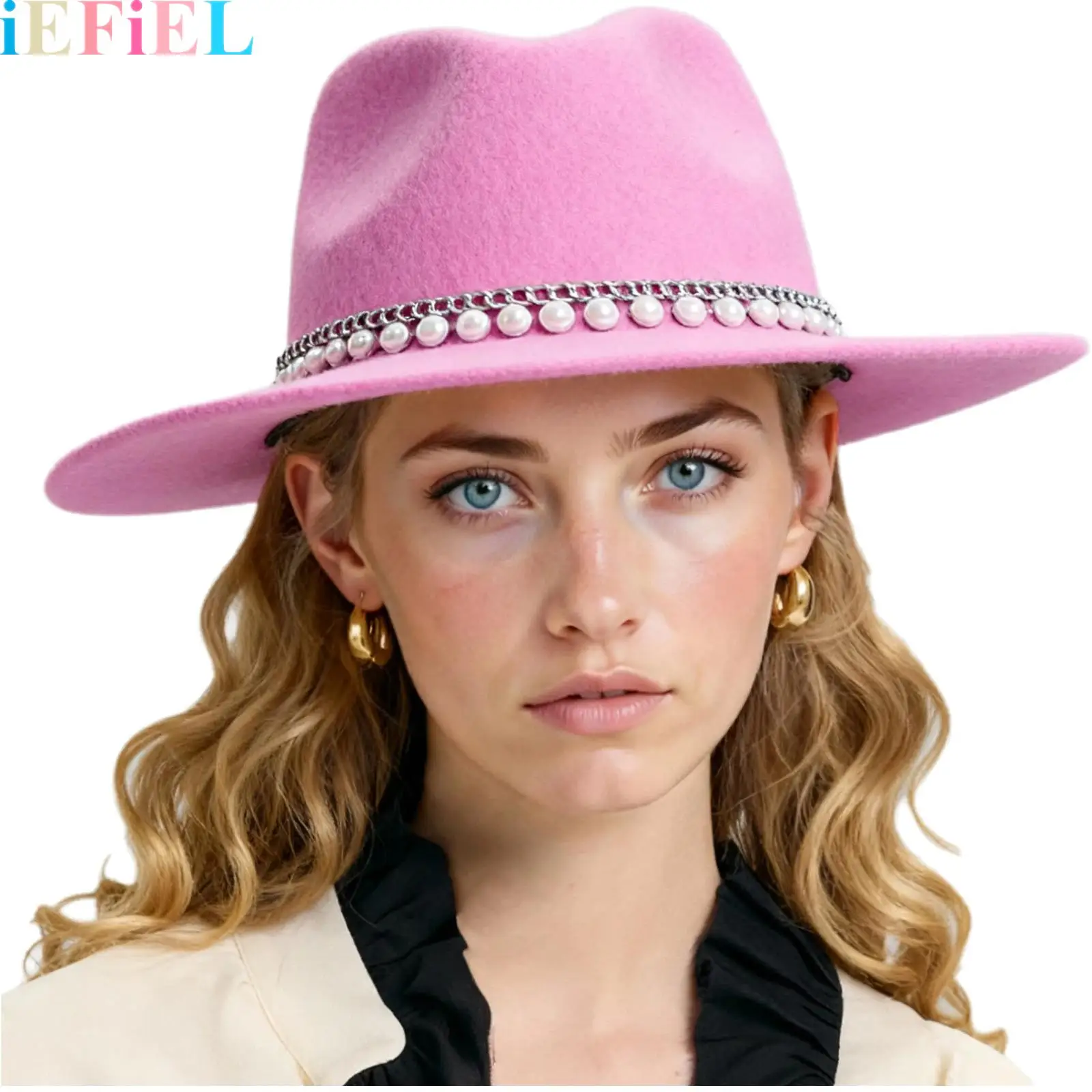 

Women Western Cowboy Hat Faux Pearl Cowgirl Hats Wide Brim Roll Up Cowgirls Hat for Birthday Parties Music Festivals Concerts