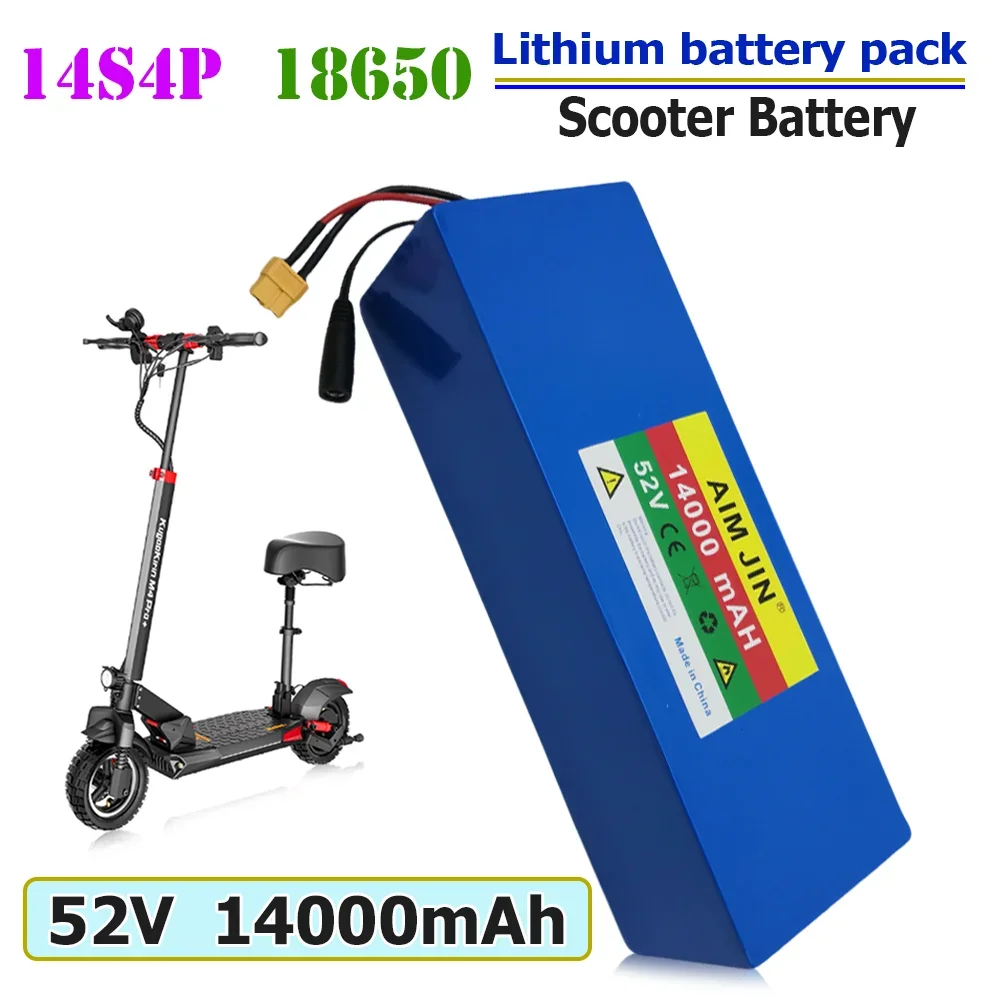 

14S4P 52V Rechargeable Li-ion Battery Pack 18650 14AH High Capacity for 1500W Electric Bike Scooter Balance Car Toy Built-in BMS