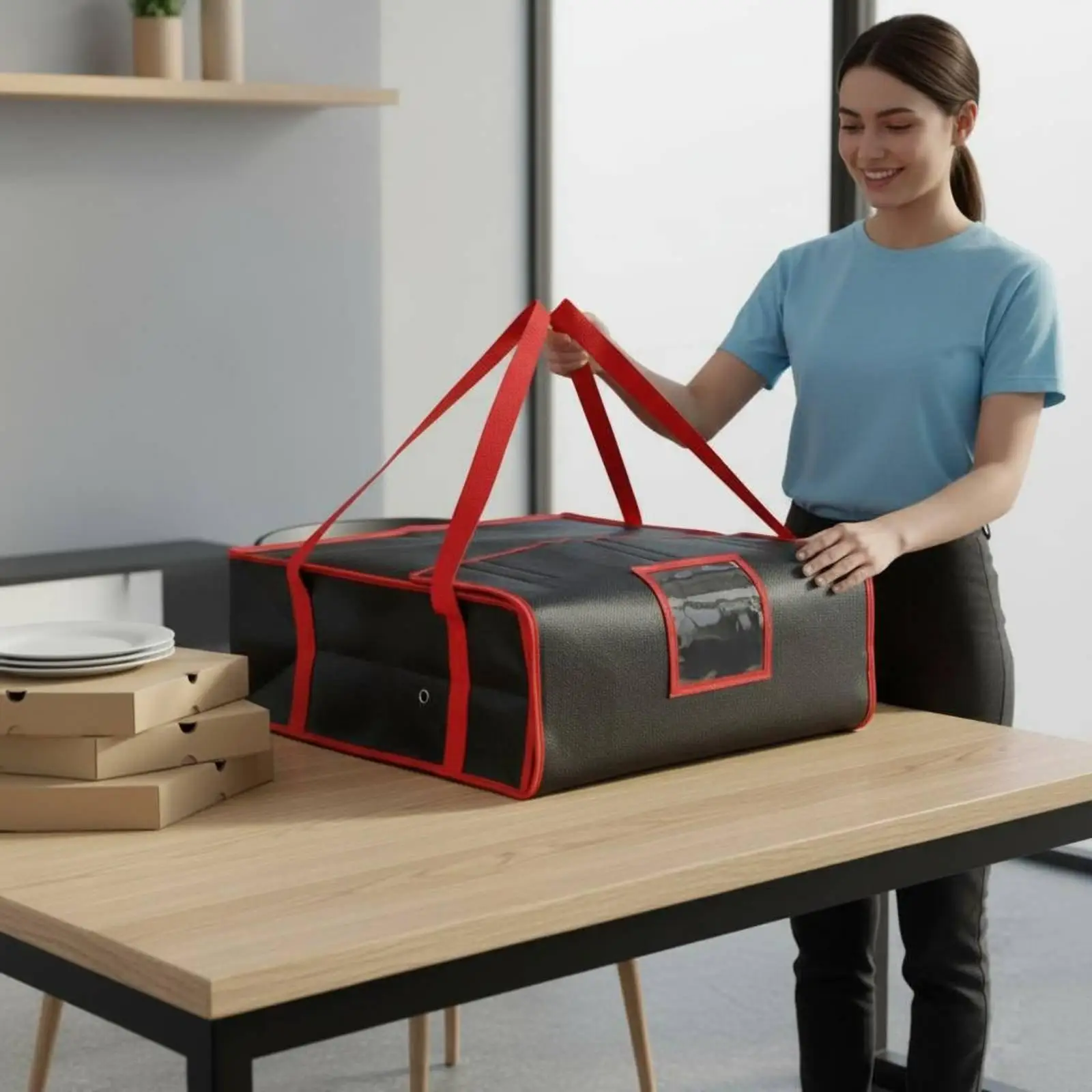 Insulated Pizza Conveyance Bag Portable Meal Carrier Bag Clear Order Window Food Delivery container for Caterers, Catering, - view 3