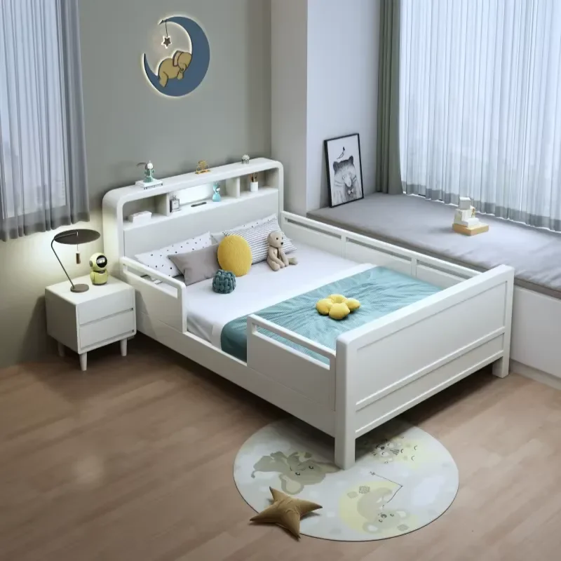 Modern Solid Wood Minimalist Children's Bed / Student Single Bed Storage Guardrail Eco-Friendly Space Saving 1.0m 1.5m Sizes