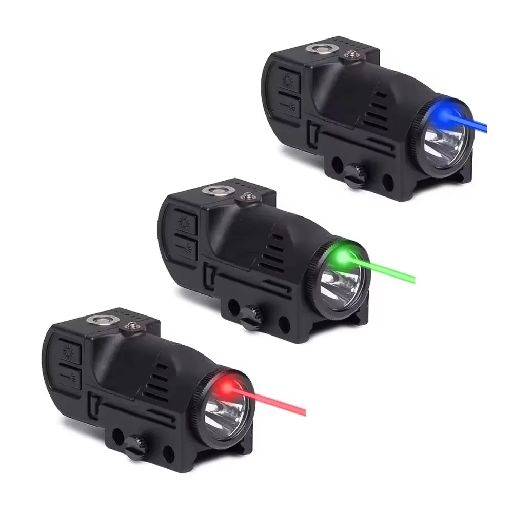 Wiederaufladbare LED Taktische Taschenlampe Rot/Grün/Blau Laser Kompakt Passend für 20mm Schiene für G17 19 Stroboskop-Licht Lampe 500 Lumen – Detail 6
